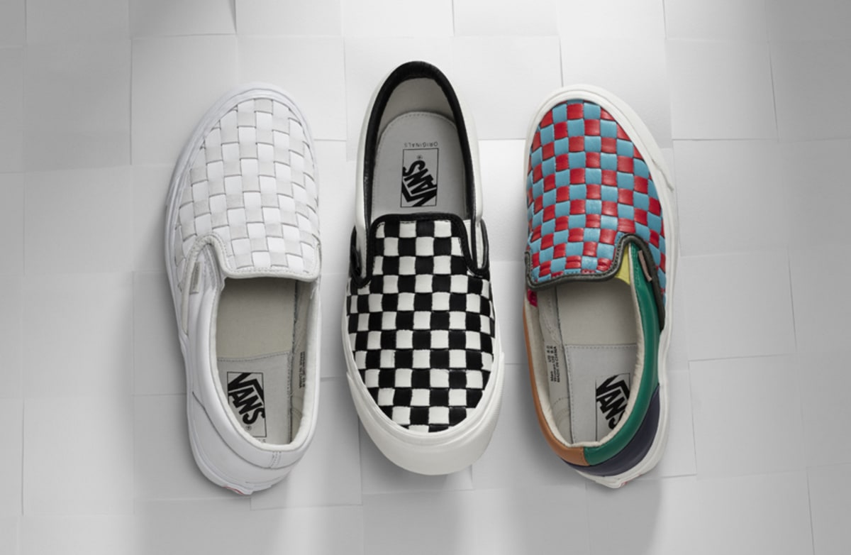 vans slip on checkerboard leather