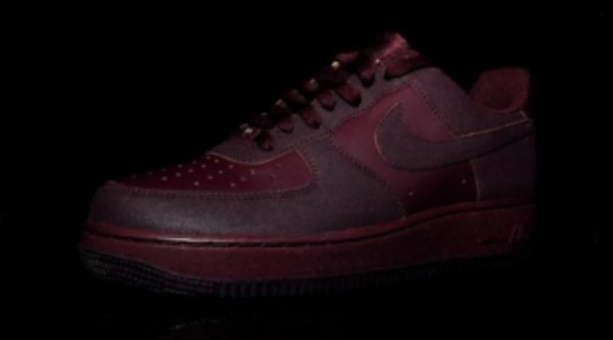 burgundy and white air force ones