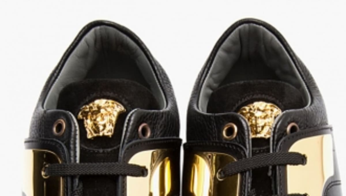 Versace Black Leather and Gold Plated Sneakers | Sole Collector