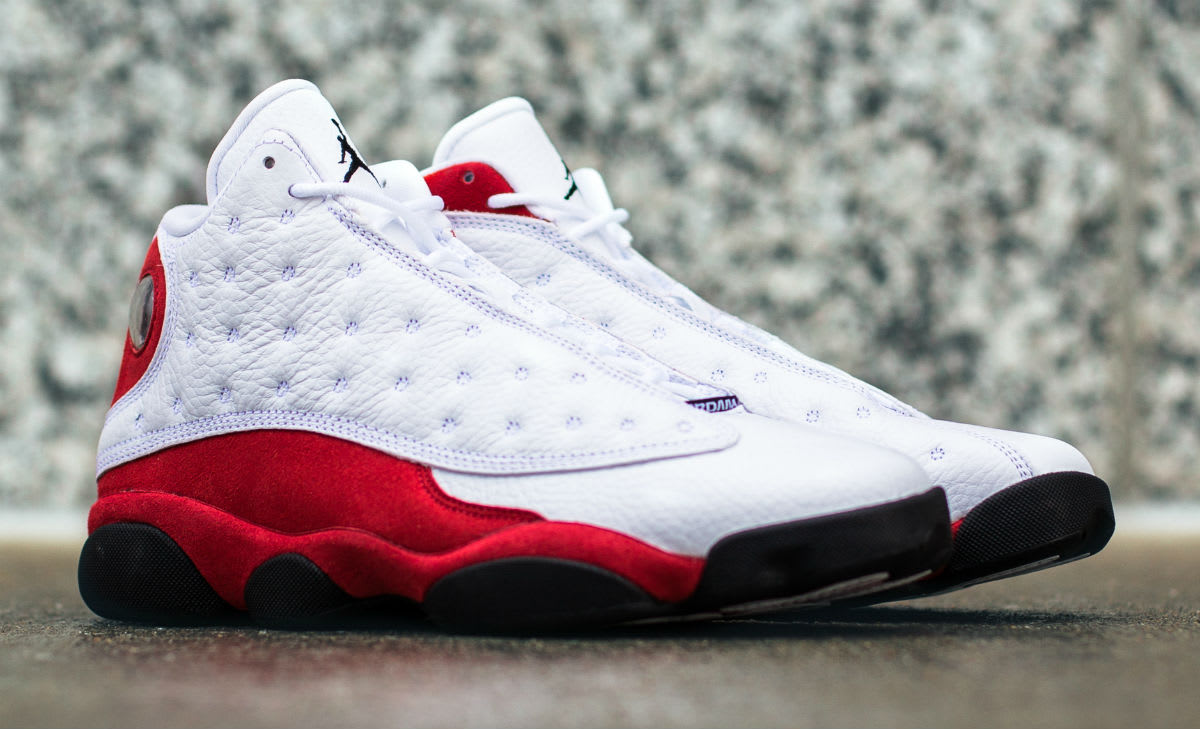 all white and red jordan 13