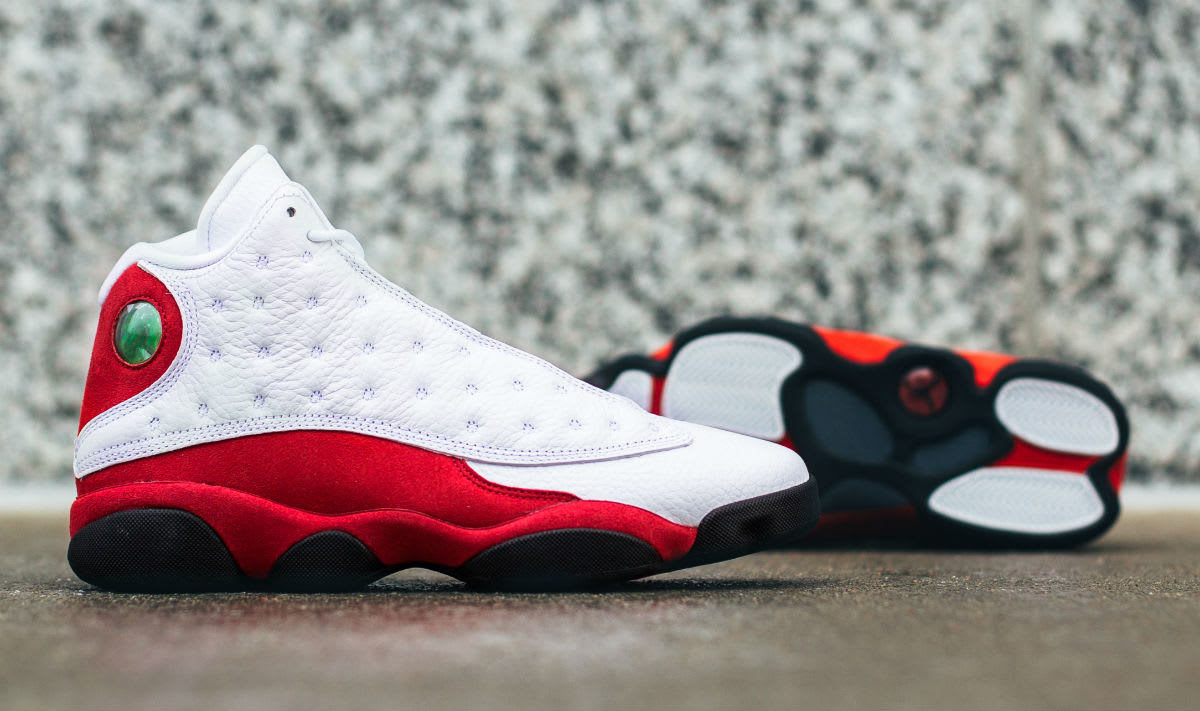 all white and red jordan 13