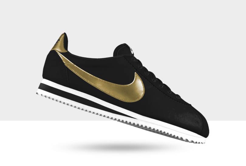 black and gold nike cortez womens