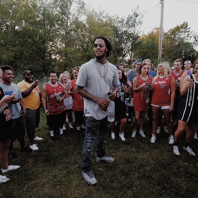 Waka Flocka Flame wearing Air Jordan XIV 14 Spot Blue