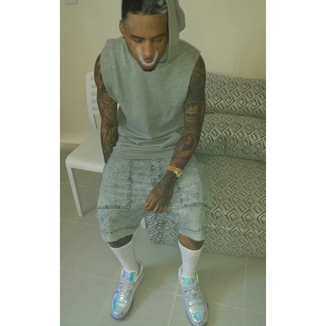 Kid Ink wearing Nike Air Trainer 1 Silver speed