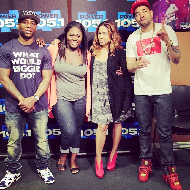 Charlamagne wearing Air Jordan VI 6 Olympic; DJ Envy wearing Big Sean x adidas Pro Model Detroit Player