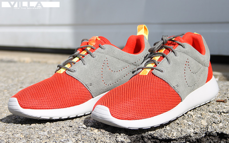 nike roshe red and grey