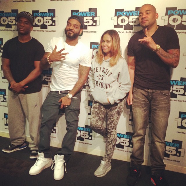 Charlamagne wearing Air Jordan III 3 Sport Blue; Angela Yee wearing Nike Air Max 1 Silver; DJ Envy wearing Air Jordan VI 6 Infrared