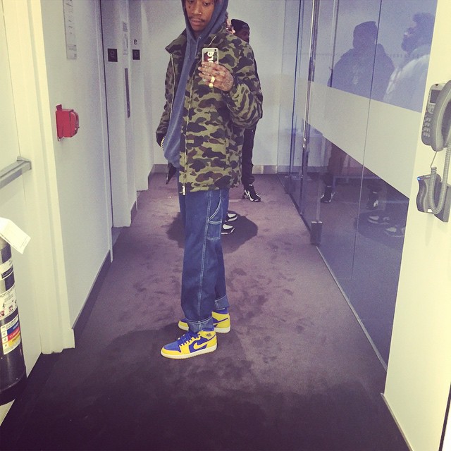 Wiz Khalifa wearing Air Jordan I 1 Laney