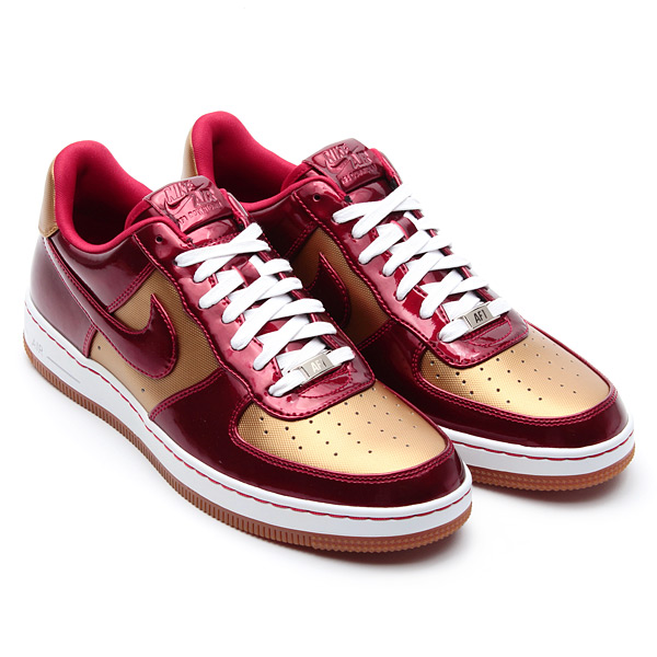 gold and red air force ones
