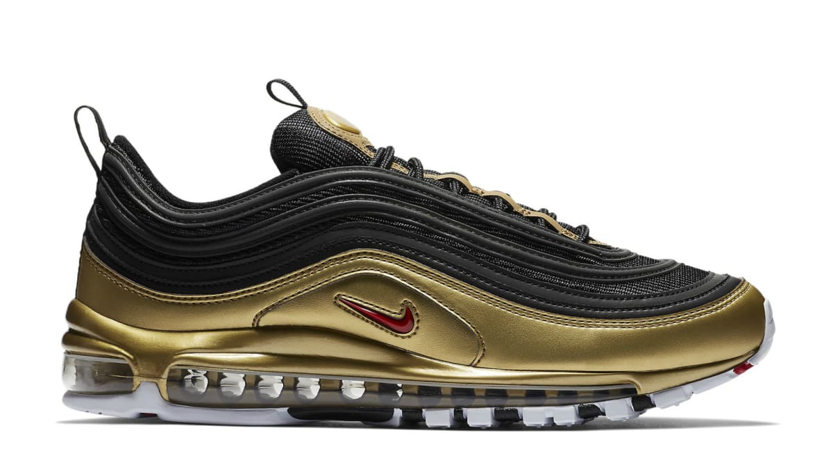 gold and red air max 97