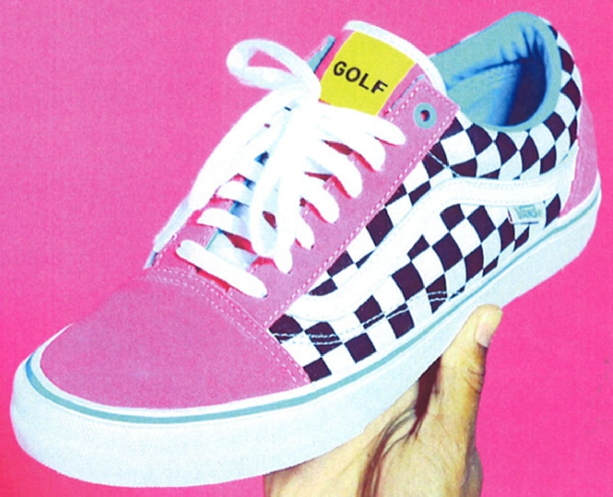 pink and blue old skool vans