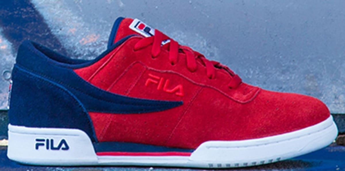 red and white fila shoes