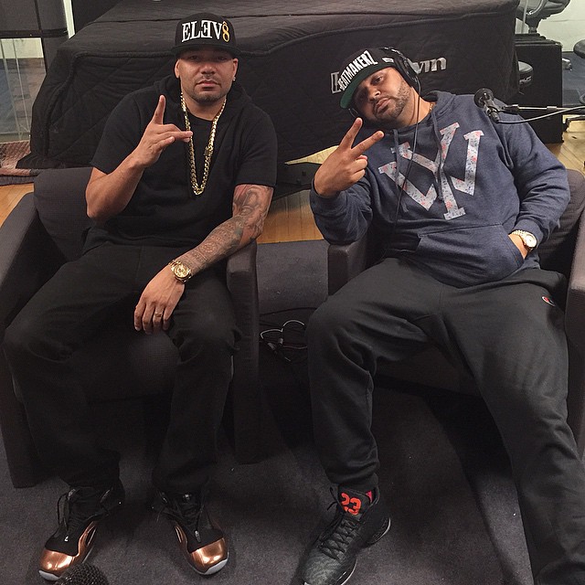 DJ Envy wearing Nike Air Flightposite Copper; Joell Ortiz wearing Air Jordan XX9 29 Team Orange