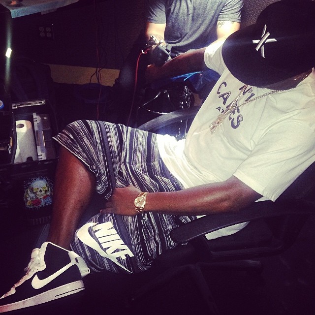 Diddy wearing Nike Air Force 1 Hi Black/White