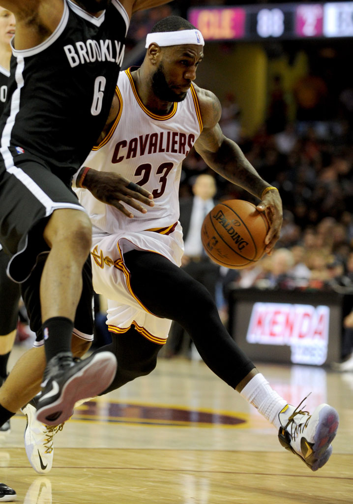 LeBron James wearing Nike LeBron XII 12 White/Black-Yellow PE (1)