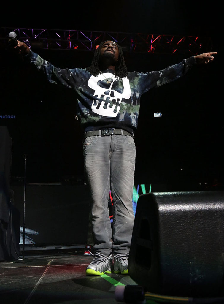 Wale wearing Nike Air Foamposite One Silver Camo