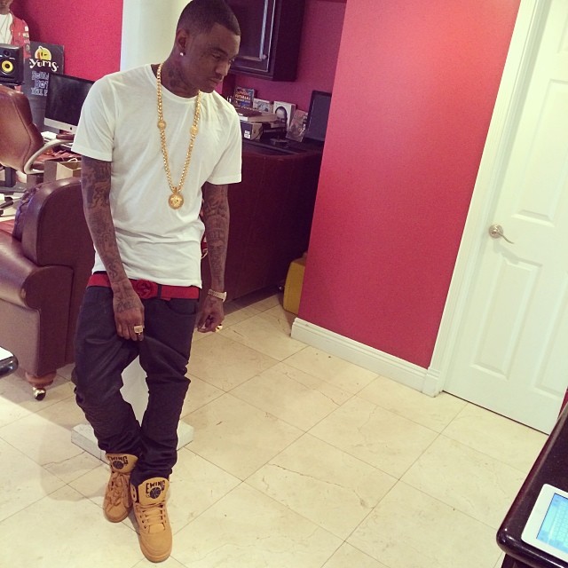 Soulja Boy wearing Ewing 33 Hi Wheat