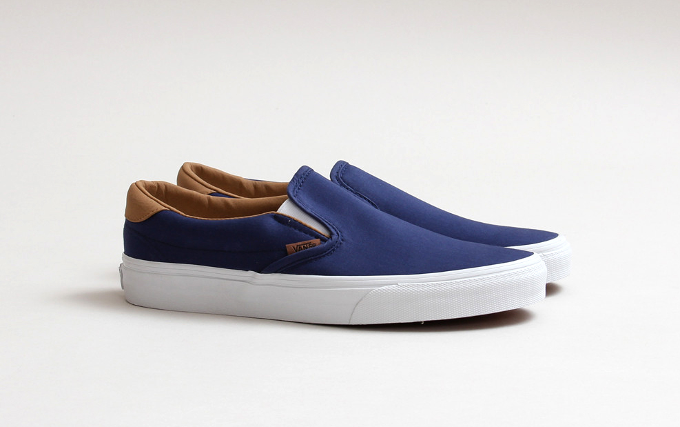 Blue leather slip store on vans