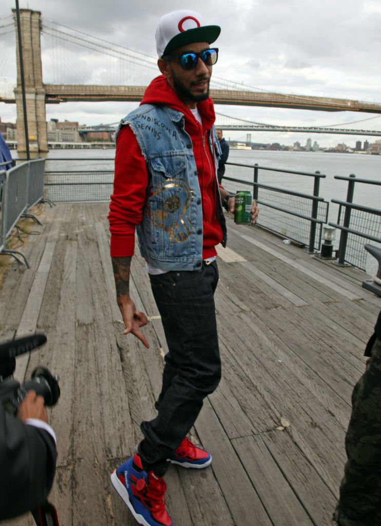 Swizz Beatz wearing Reebok Twilight Zone Pump Spider Man (@)