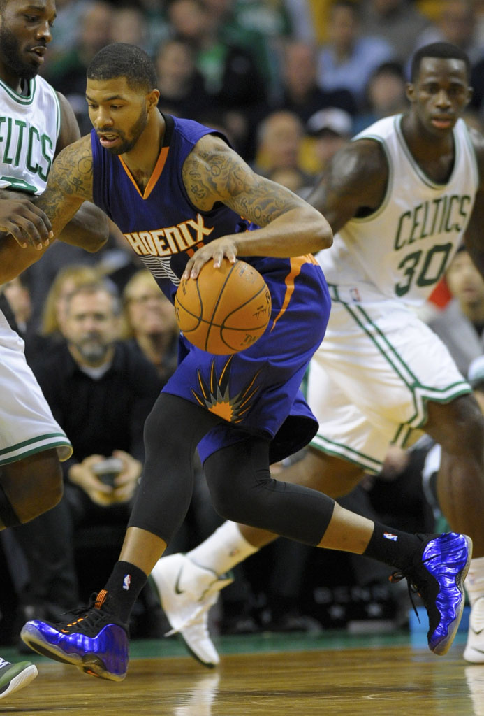 Markieff Morris wearing Nike Air Foamposite One Suns (1)