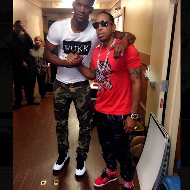 Ludacris wearing Air Jordan IV 4 Toro; Jimmy Butler wearing Air Jordan X 10 Powder