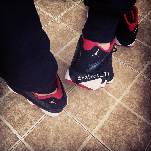 retro 13 bred on feet