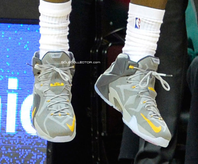 LeBron James wearing Nike LeBron XII 12 Grey/Yellow PE (4)