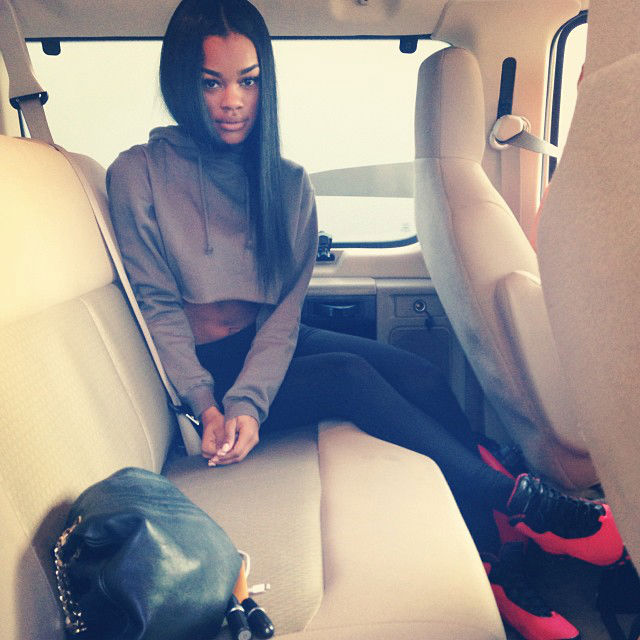 Teyana Taylor wearing Air Jordan 10 X Retro GS Fusion Red