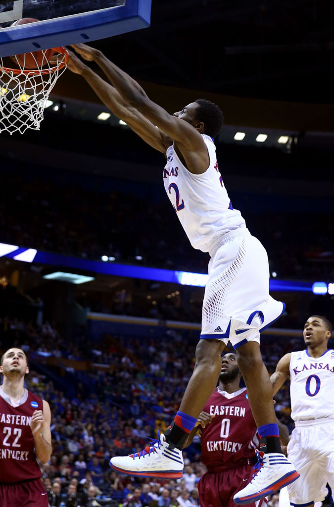 Andrew Wiggins wearing adidas Crazy Fast 2 Kansas Jayhawks PE