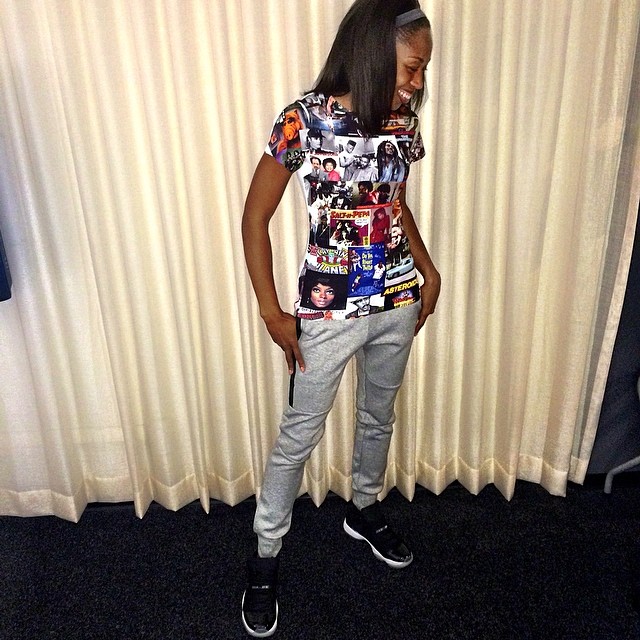 Allyson Felix wearing Air Jordan XI 11 Space Jam