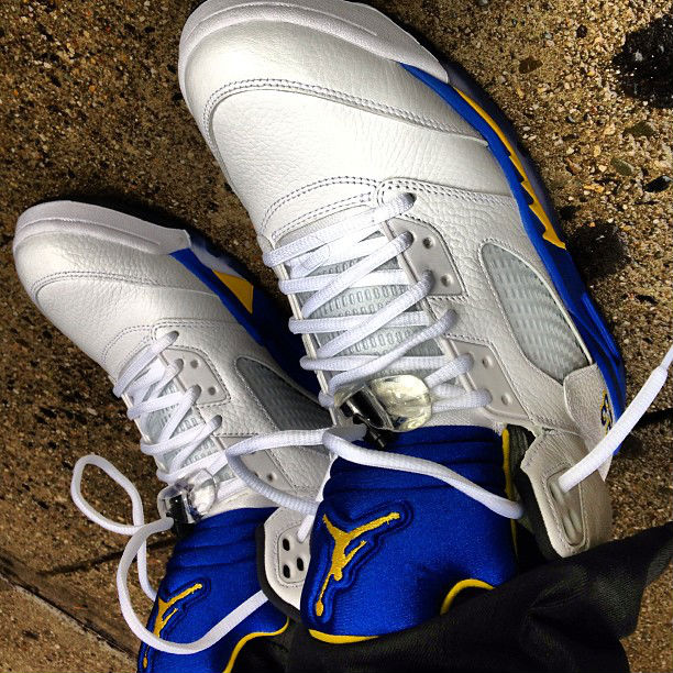 Jordan 5 laney on hot sale feet