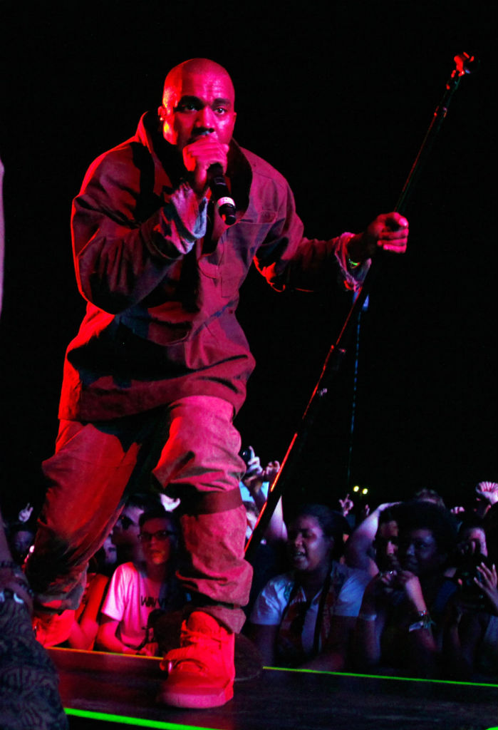 Kanye West Wears All Red Nike Air Yeezy 2 At Governor s Ball Complex