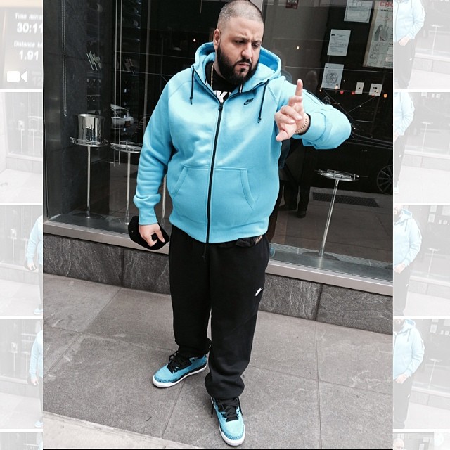 DJ Khaled wearing Air Jordan III 3 Retro Powder