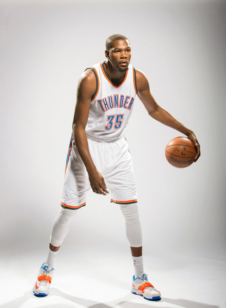 Kevin Durant wearing Nike KD VII 7 OKC Home