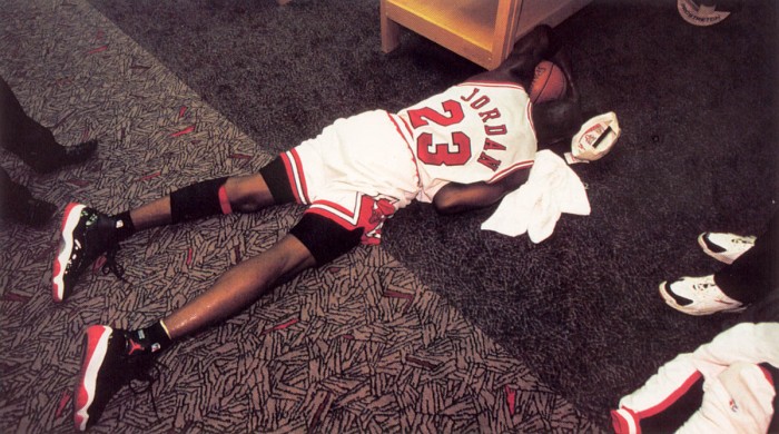 Michael Jordan wearing Air Jordan XI 11 Black/Red Bred