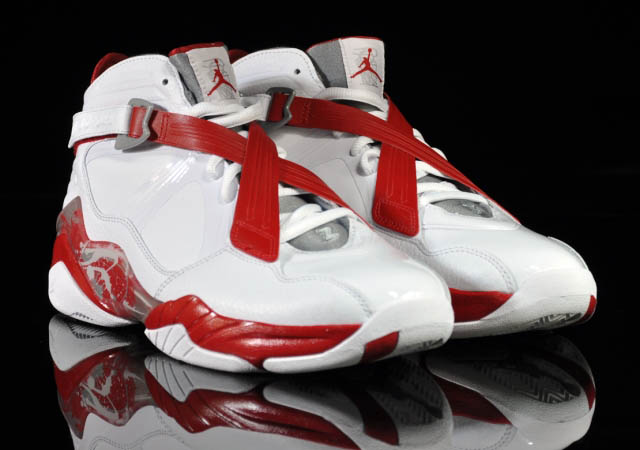 Air Jordan 8.0 White Metallic Silver Varsity Red Stealth 467807-101 Front Angle