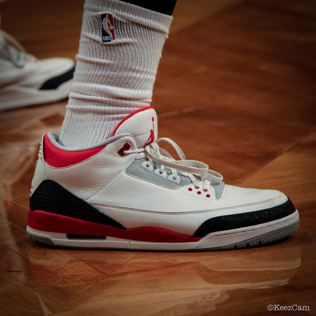 SoleWatch // Up Close At Barclays for Nets vs Pistons - Andre Drummond wearing Air Jordan 3 Fire Red