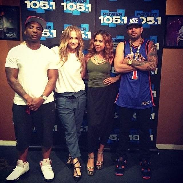 Charlamagne wearing Air Jordan V 5 Fire Red; DJ Envy wearing Air Jordan IV 4 Cavs