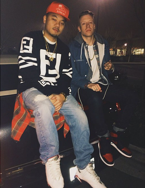 Macklemore wearing Air Jordan 1 Retro Bred