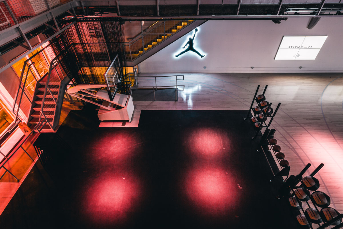 shoe store with basketball court