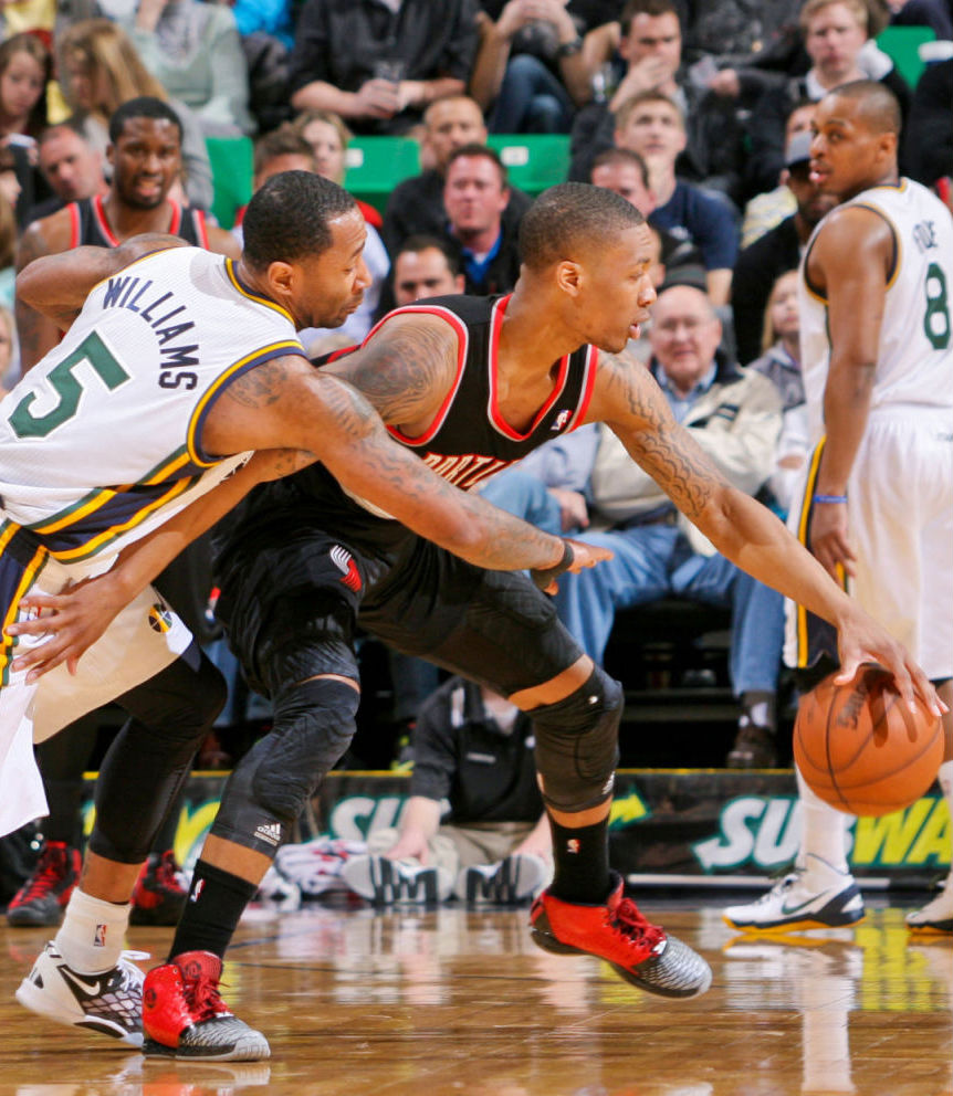 Damian Lillard wearing adidas Rose 3.5