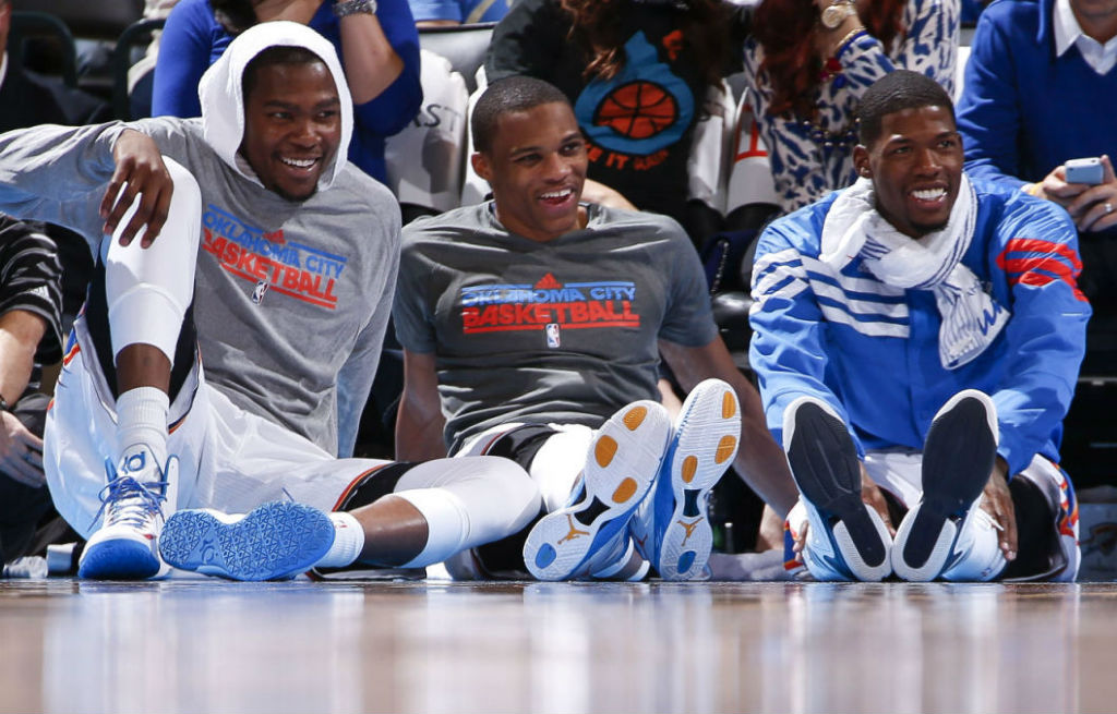 Kevin Durant wearing Nike KD V OKC Home (5)