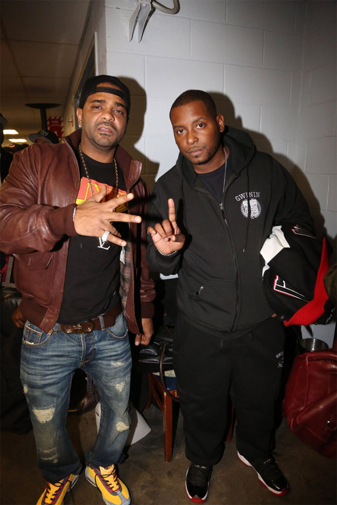 Jim Jones wearing Nike Air Max 95 Premium Tape; DJ Self wearing Air Jordan 11 XI Black Red