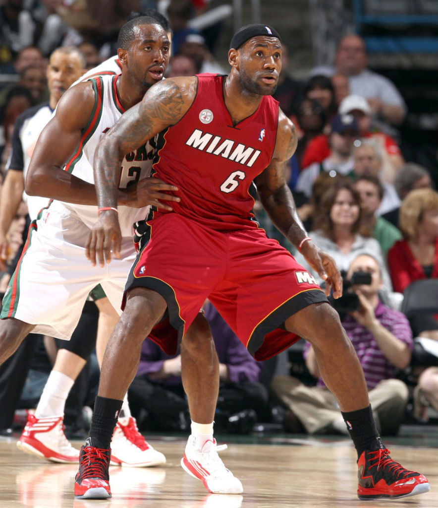 LeBron James wearing Nike LeBron X PS Elite Red Black PE (8)