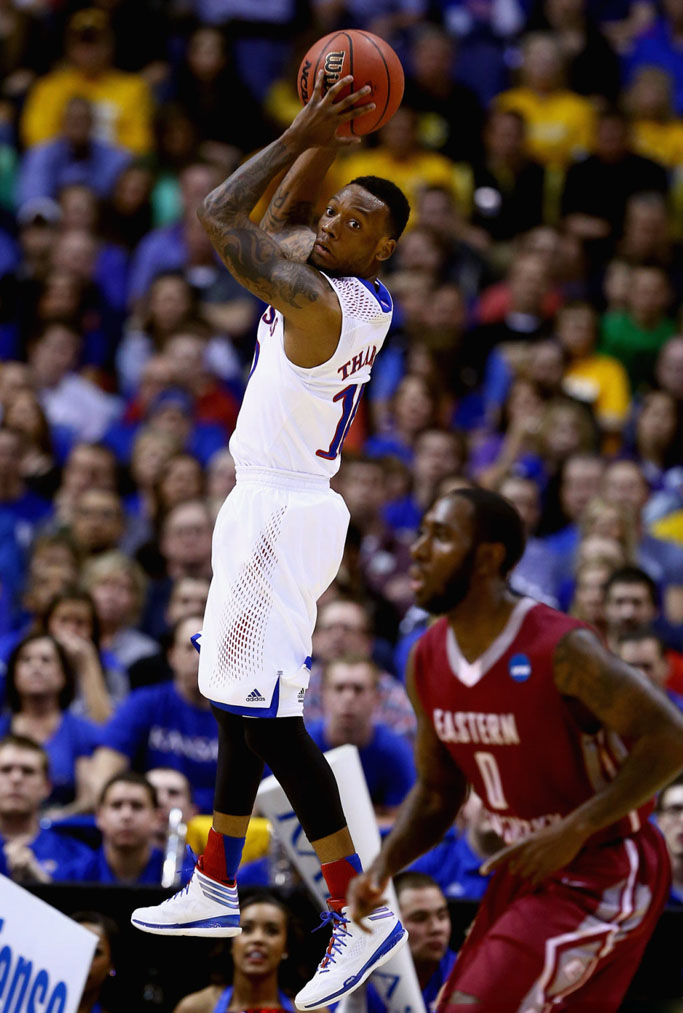 Naadir Tharpe wearing adidas Crazy Light 3 Kansas Jayhawks PE