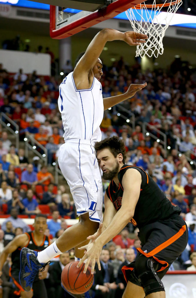 Jabari Parker wearing Nike LeBron 10 X Elite Duke Blue Devils PE