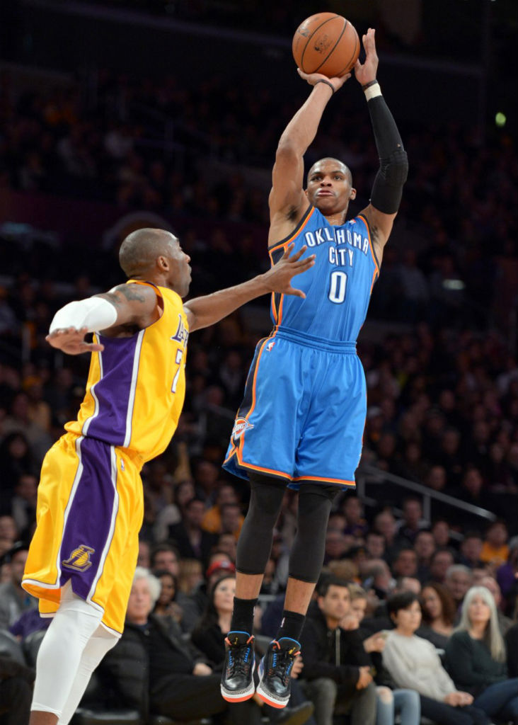 Russell Westbrook wearing Air Jordan III 3 OKC Away PE (1)