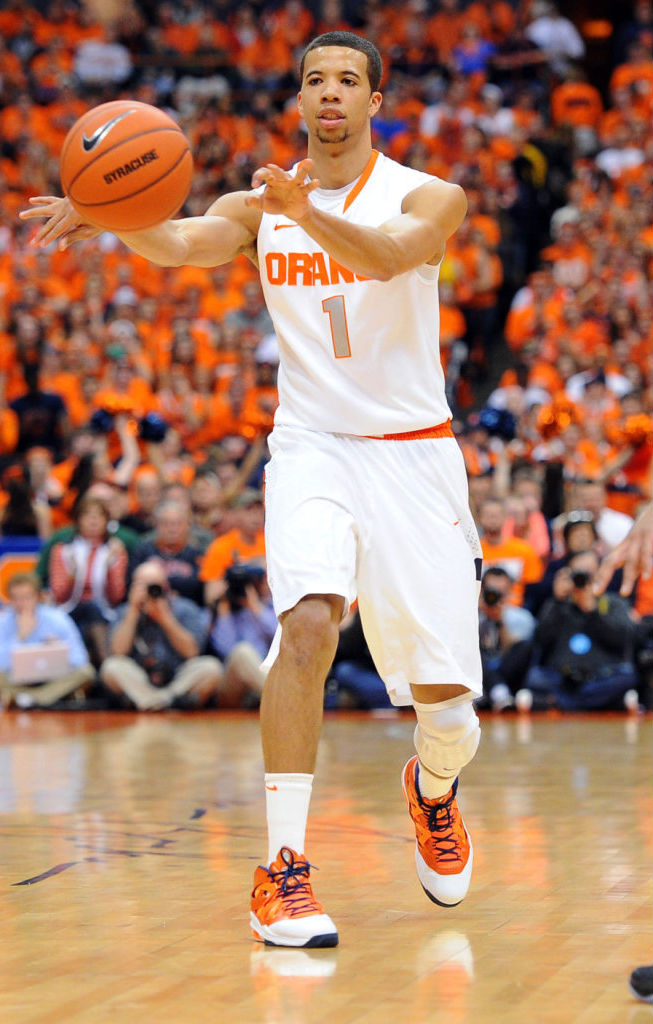 Carmelo Anthony wearing the Syracuse Utility Jordan Melo M8 via