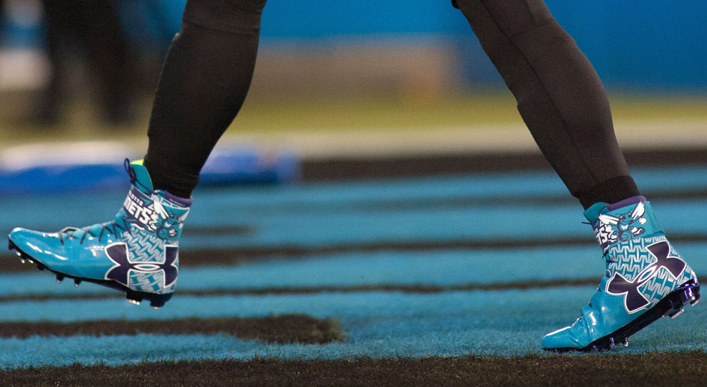 Cam Newton's Charlotte Hornets Under Armour Football Cleats (1)