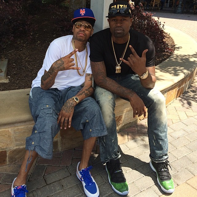 Allen Iverson wearing Nike Air Force 1 Low Knicks; Stephen Jackson wearing Air Jordan XI 11 Low Green Snake